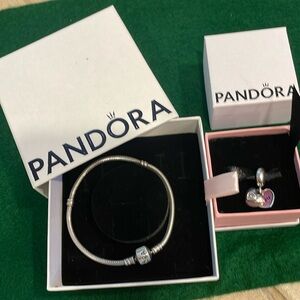 PANDORA 925 Silver bracelet Hearts charm